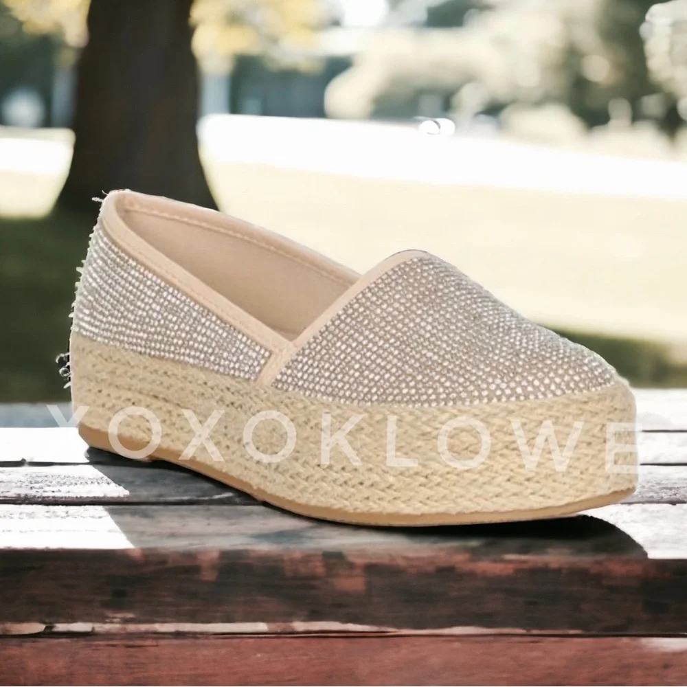 Rhinestone Sparkle Slip On Espadrille Platform Sneakers Bling Bling - Picture 8 of 14